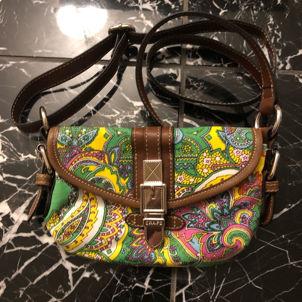 Chaps Patterned Small Purse With Brown Straps - image 1